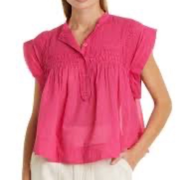 Isabel Marant Étoile Leaza Top, Lightweight Short-Sleeve Shirt, Deep Pink, 36 - Picture 3 of 10